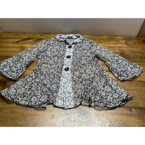 Damee Inc Sheer Jacket Shirt Blouse Floral Black White Wired Collar - Picture 1 of 16